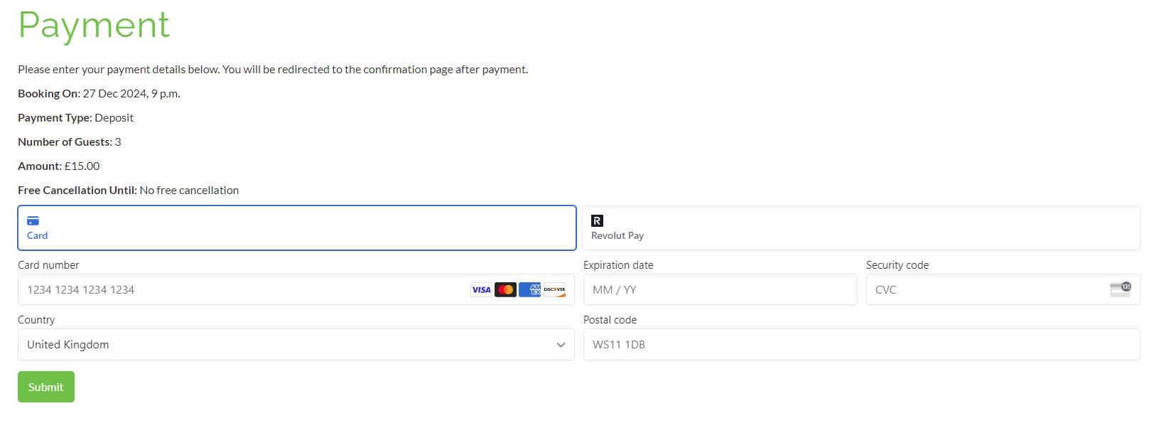 Payment page