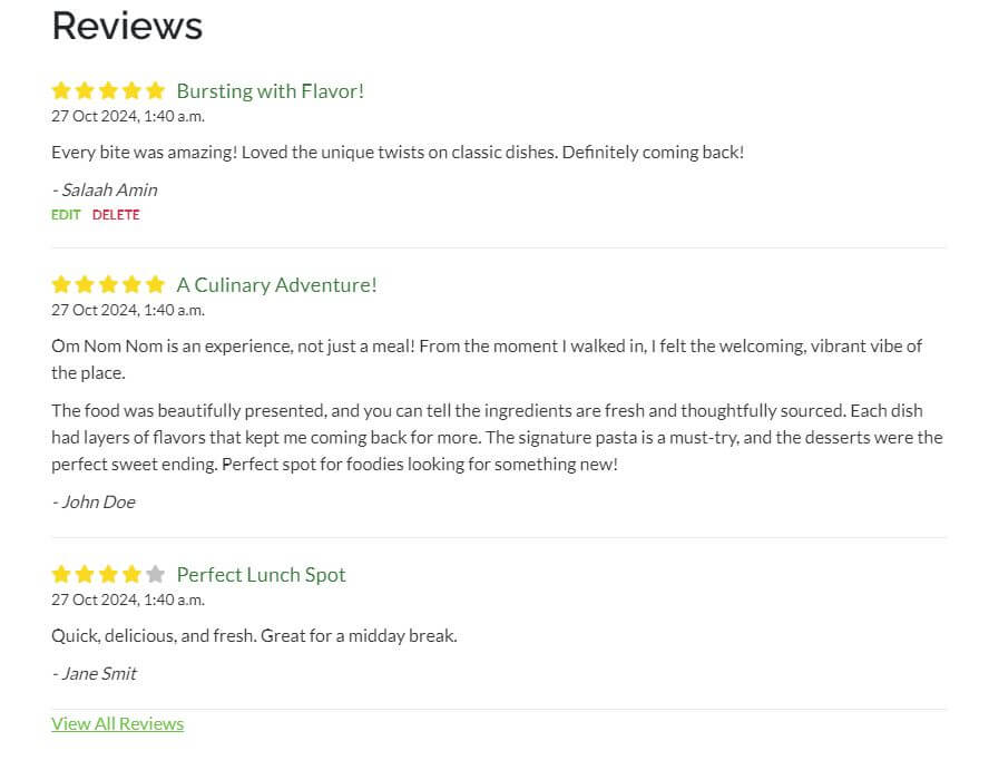 Selection of restaurant reviews