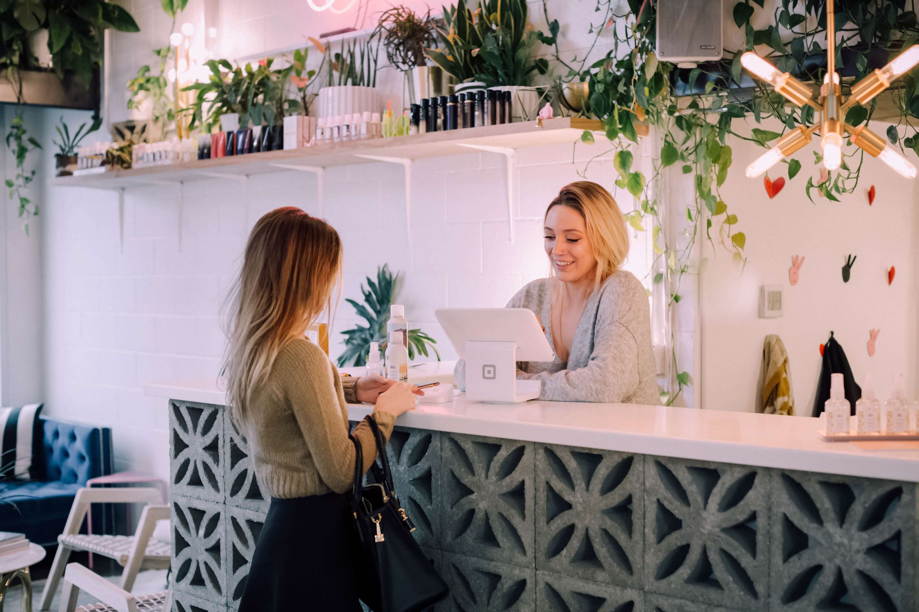 Woman ordering at a desk